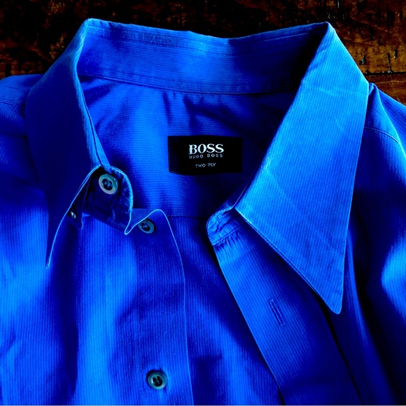 HUGO BOSS men’s royal blue Size 44 chest 17” Neck long sleeve dress shirt - Picture 7 of 7